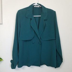 Shoulder Pads 80s Style Blue-Green Blouse